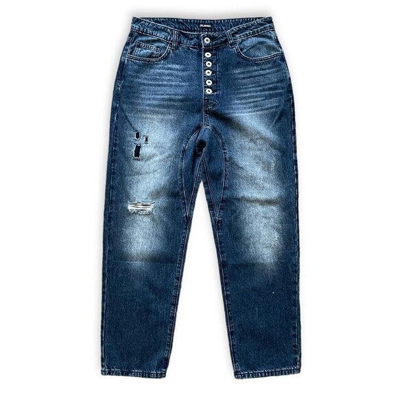Flamingo Curvy Straight Jean Womens Size M Blue Denim Button Fly Distressed High - Picture 1 of 13